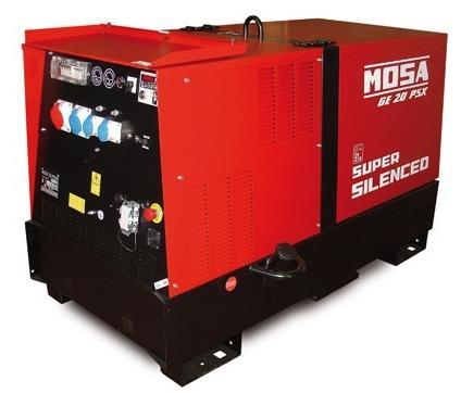 GE-20-PSX Дизельний генератор МOSA GE 20 PSX надтихий дизельгенератор, що має 60-літровий паливний бак для 15 годин безперервної роботи. AVR управління забезпечує стабільне живлення обладнання, включаючи чутливу електроніку, комп'ютери, електроінструменти і т.д.